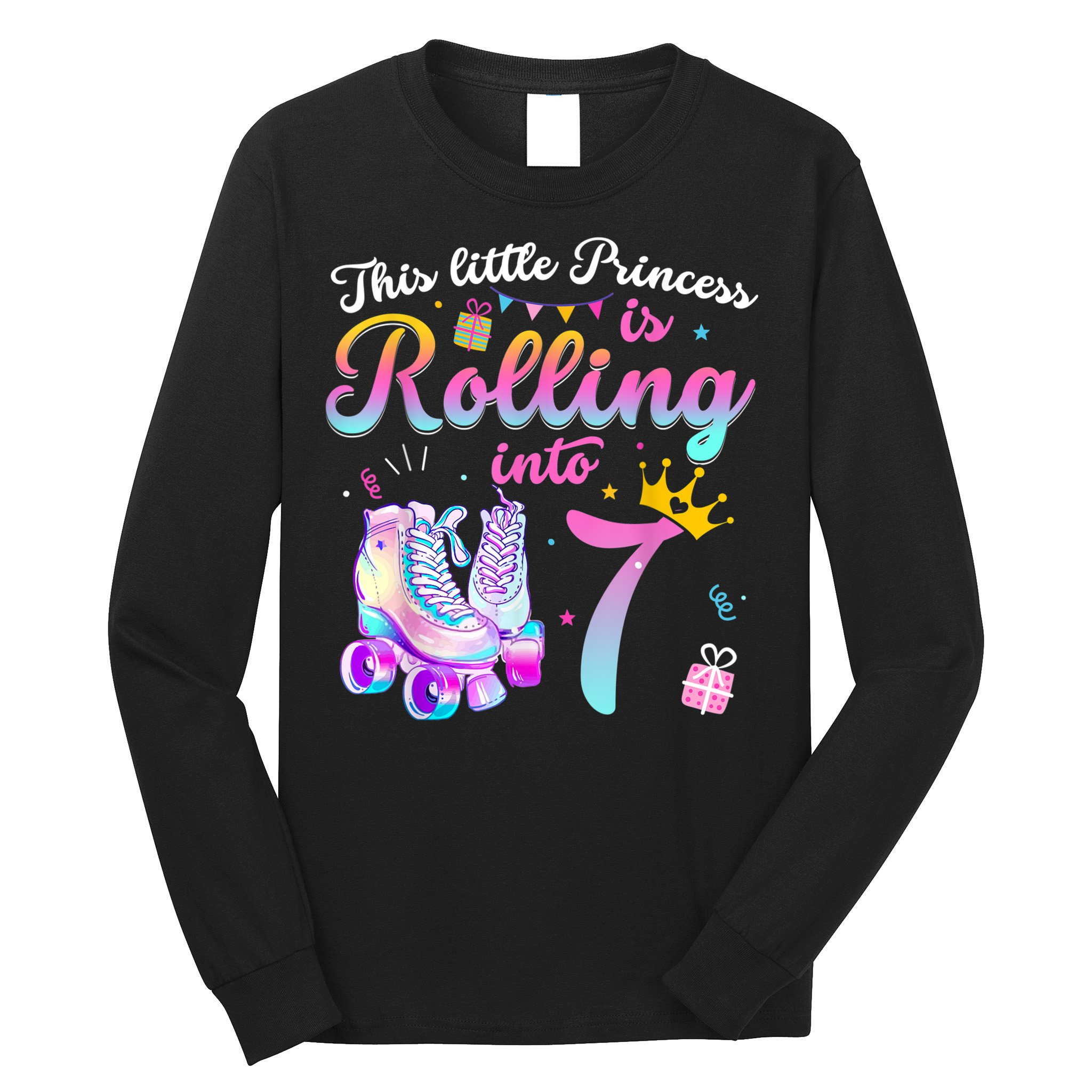 Roller Skate 7th Birthday Shirt 7 Year Old Girl Party Outfit Long Sleeve Shirt