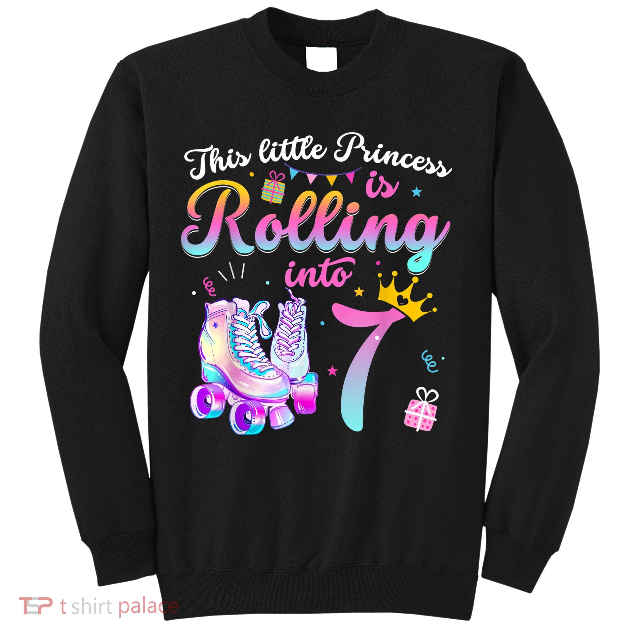 Roller Skate 7th Birthday Shirt 7 Year Old Girl Party Outfit Sweatshirt