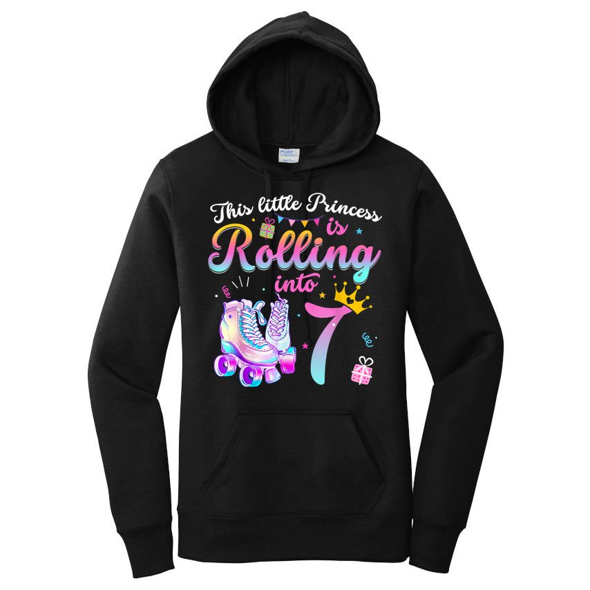 Roller Skate 7th Birthday Shirt 7 Year Old Girl Party Outfit Women's Pullover Hoodie