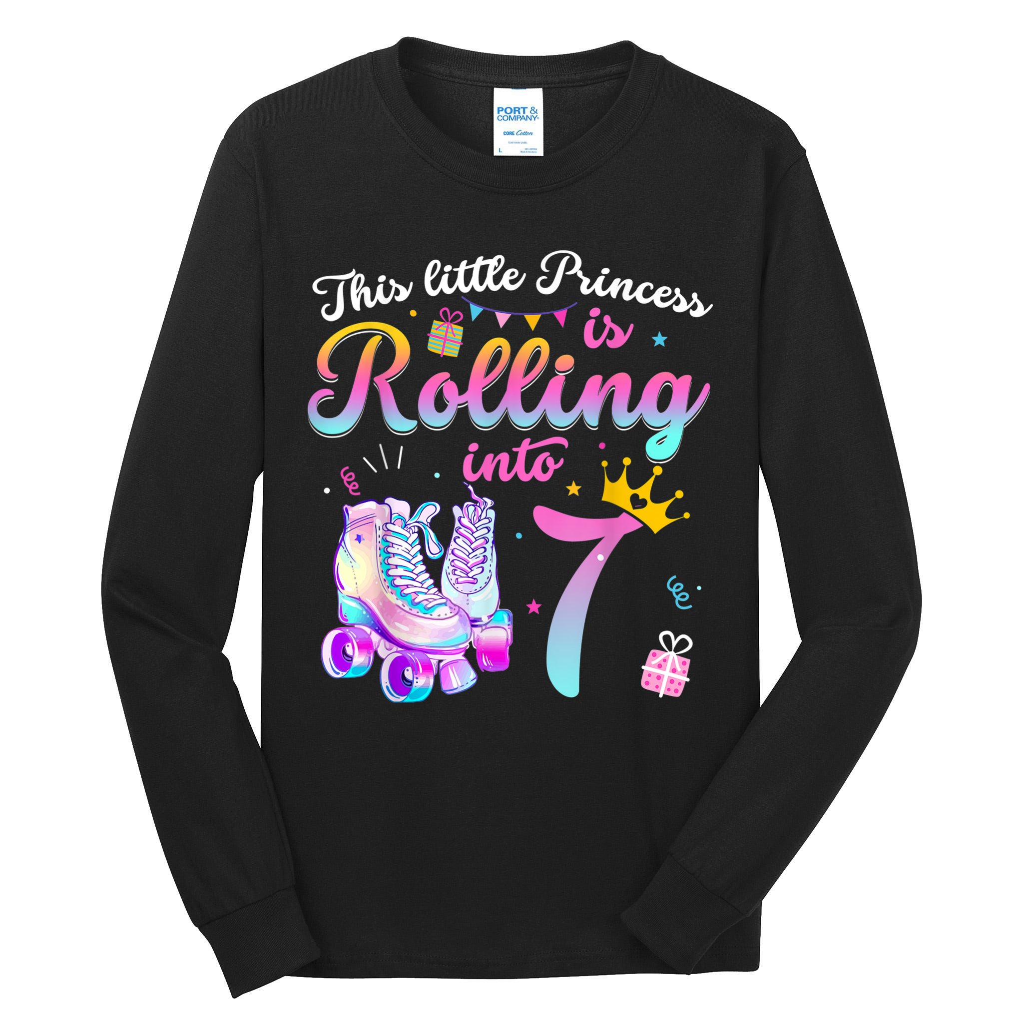 Roller Skate 7th Birthday Shirt 7 Year Old Girl Party Outfit Tall Long Sleeve T-Shirt