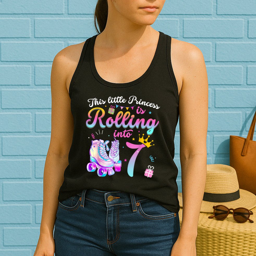 Roller Skate 7th Birthday Shirt 7 Year Old Girl Party Outfit Womens Tank Top