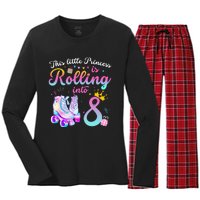 Roller Skate 8th Birthday 8 Year Old Girl Party Outfit Women's Long Sleeve Flannel Pajama Set 