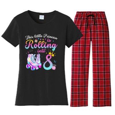 Roller Skate 8th Birthday 8 Year Old Girl Party Outfit Women's Flannel Pajama Set