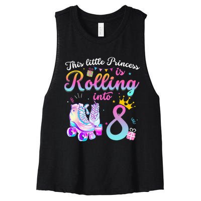 Roller Skate 8th Birthday 8 Year Old Girl Party Outfit Women's Racerback Cropped Tank