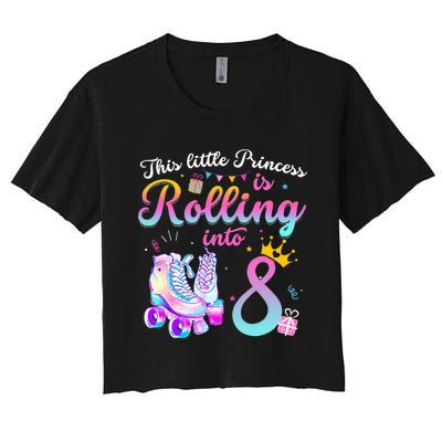 Roller Skate 8th Birthday 8 Year Old Girl Party Outfit Women's Crop Top Tee