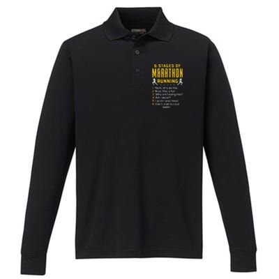 Runner Sport Athlete 6 Stages Of Marathon Running Performance Long Sleeve Polo