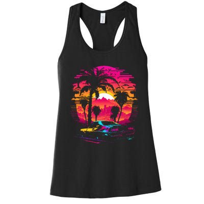 Retrowave Synthwave Aesthetic Sports Car 80s 90s Women's Racerback Tank