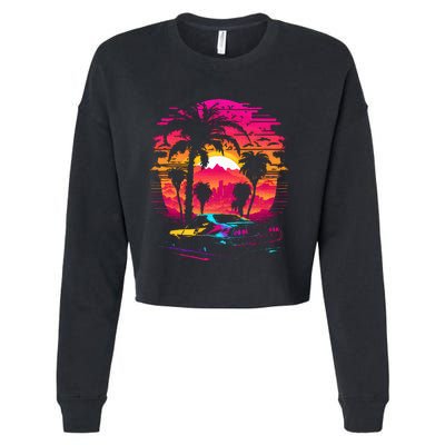 Retrowave Synthwave Aesthetic Sports Car 80s 90s Cropped Pullover Crew