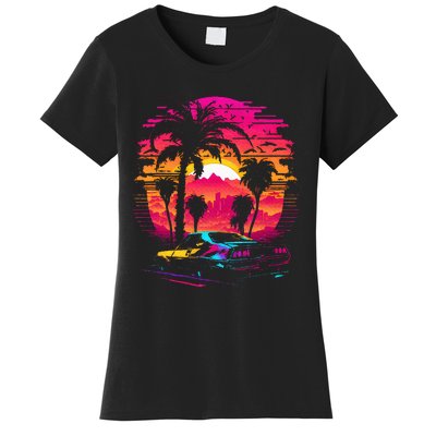 Retrowave Synthwave Aesthetic Sports Car 80s 90s Women's T-Shirt