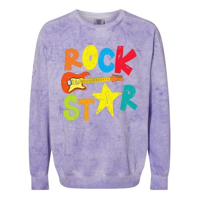 Rock Star And Guitar Long Live Rock And Roll Colorblast Crewneck Sweatshirt