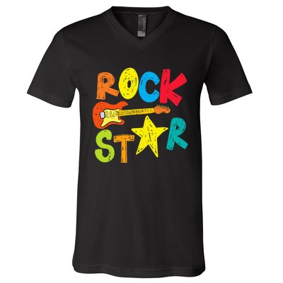 Rock Star And Guitar Long Live Rock And Roll V-Neck T-Shirt