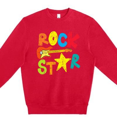 Rock Star And Guitar Long Live Rock And Roll Premium Crewneck Sweatshirt