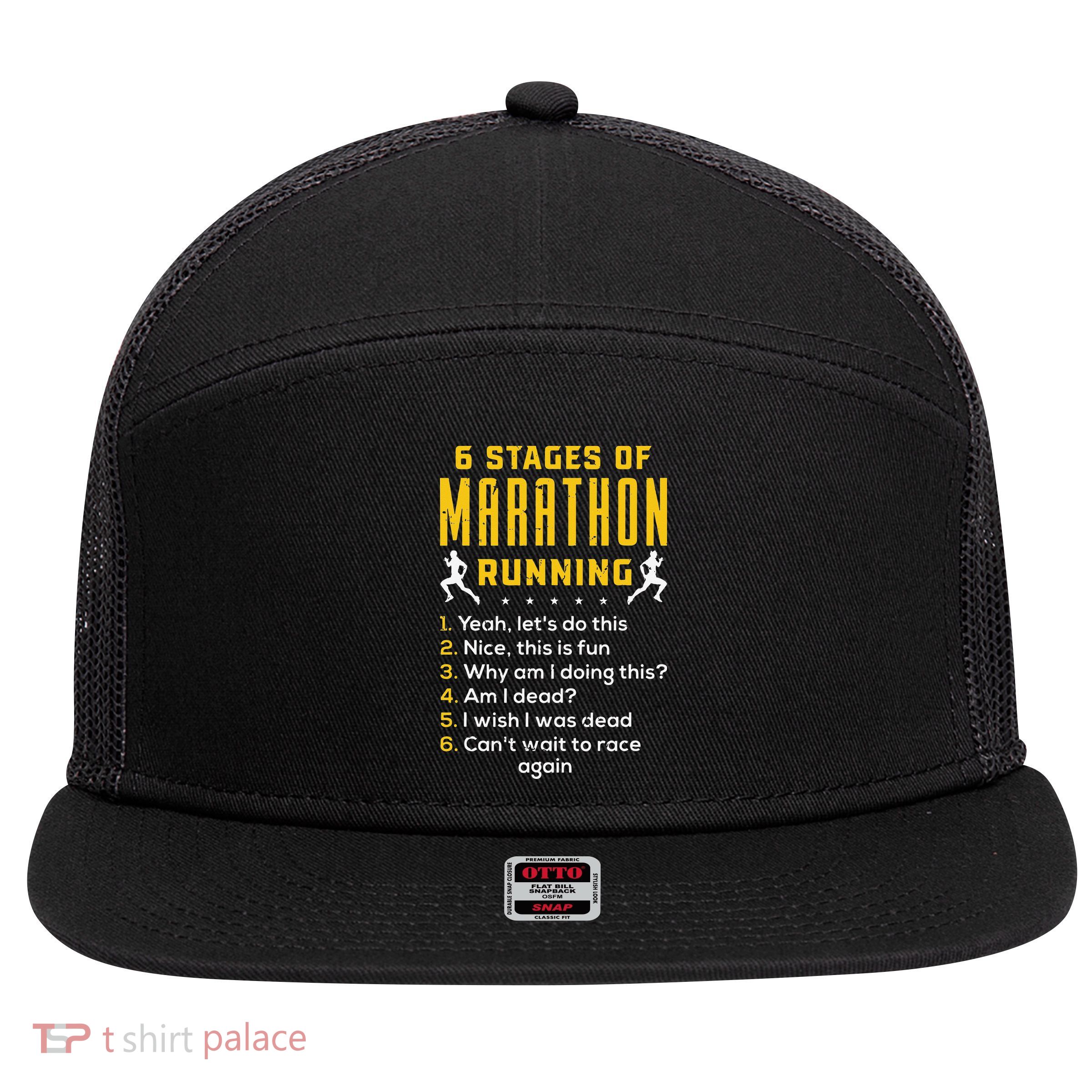 Runner Sport Athlete 6 Stages Of Marathon Running 7 Panel Mesh Trucker Snapback Hat