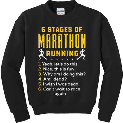Runner Sport Athlete 6 Stages Of Marathon Running Kids Sweatshirt