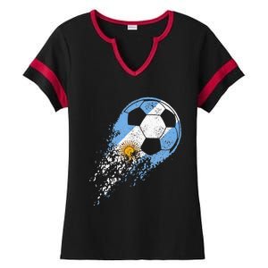 retro Soccer Argentinian Flag Pride Soccer Player Ladies Halftime Notch Neck Tee