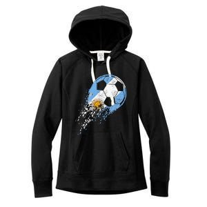 retro Soccer Argentinian Flag Pride Soccer Player Women's Fleece Hoodie