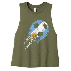 retro Soccer Argentinian Flag Pride Soccer Player Women's Racerback Cropped Tank