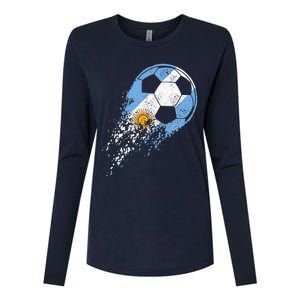 retro Soccer Argentinian Flag Pride Soccer Player Womens Cotton Relaxed Long Sleeve T-Shirt