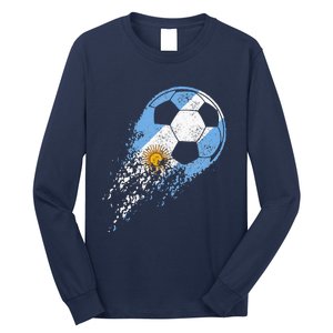 retro Soccer Argentinian Flag Pride Soccer Player Long Sleeve Shirt