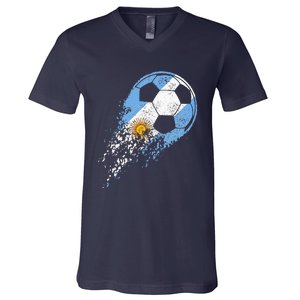 retro Soccer Argentinian Flag Pride Soccer Player V-Neck T-Shirt