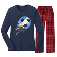 retro Soccer Argentinian Flag Pride Soccer Player Women's Long Sleeve Flannel Pajama Set 