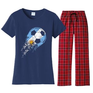 retro Soccer Argentinian Flag Pride Soccer Player Women's Flannel Pajama Set