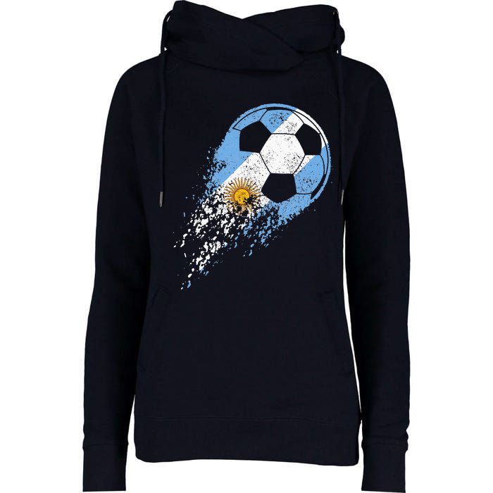 retro Soccer Argentinian Flag Pride Soccer Player Womens Funnel Neck Pullover Hood