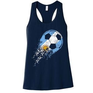 retro Soccer Argentinian Flag Pride Soccer Player Women's Racerback Tank