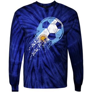 retro Soccer Argentinian Flag Pride Soccer Player Tie-Dye Long Sleeve Shirt