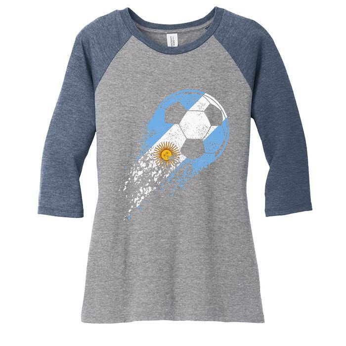 retro Soccer Argentinian Flag Pride Soccer Player Women's Tri-Blend 3/4-Sleeve Raglan Shirt