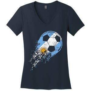 retro Soccer Argentinian Flag Pride Soccer Player Women's V-Neck T-Shirt