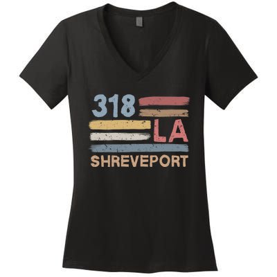 Retro Shreveport Area Code 318 Residents State Louisiana Women's V-Neck T-Shirt