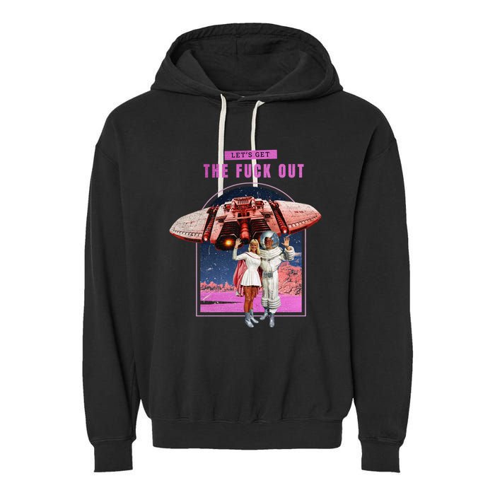 Retro Space Astronaut Couple Funny Garment-Dyed Fleece Hoodie