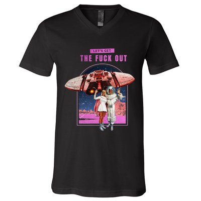 Retro Space Astronaut Couple Funny V-Neck T-Shirt