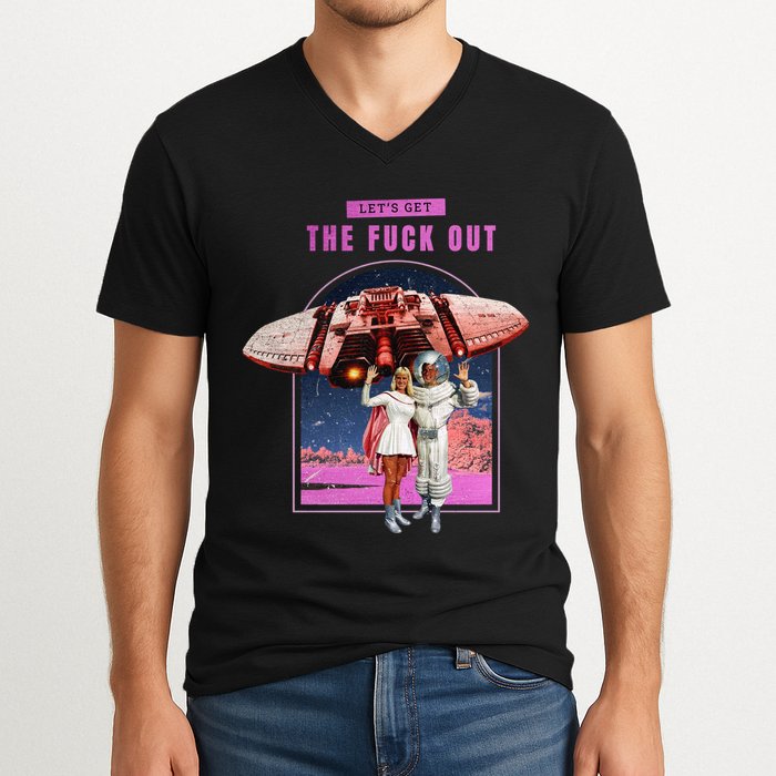 Retro Space Astronaut Couple Funny V-Neck T-Shirt