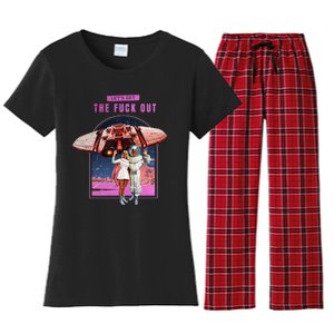 Retro Space Astronaut Couple Funny Women's Flannel Pajama Set