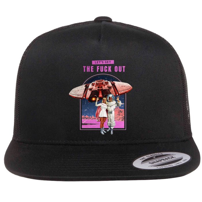 Retro Space Astronaut Couple Funny Flat Bill Trucker Hat