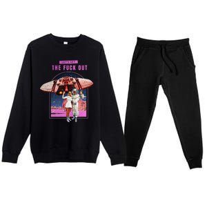 Retro Space Astronaut Couple Funny Premium Crewneck Sweatsuit Set