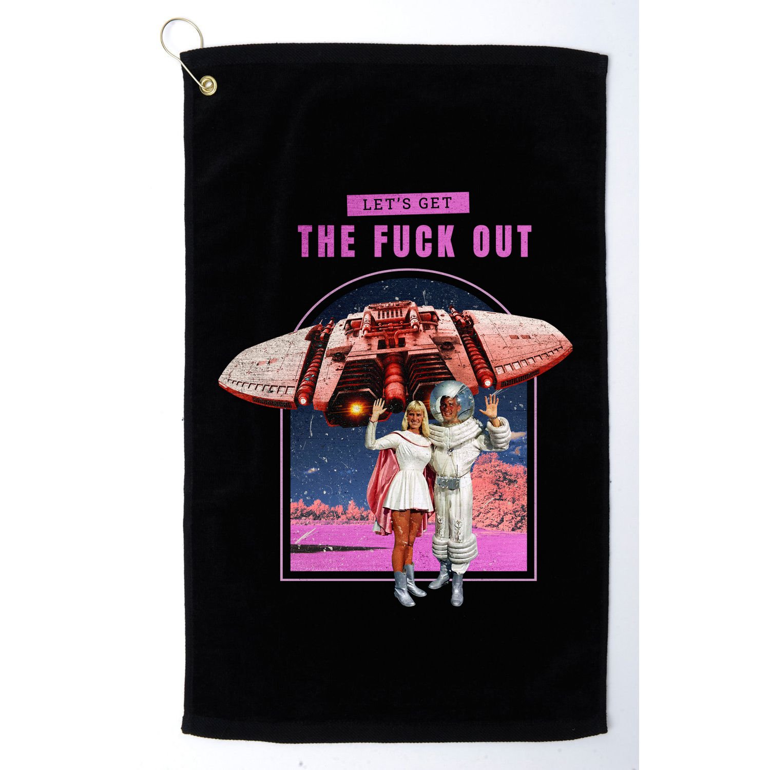Retro Space Astronaut Couple Funny Golf Towel