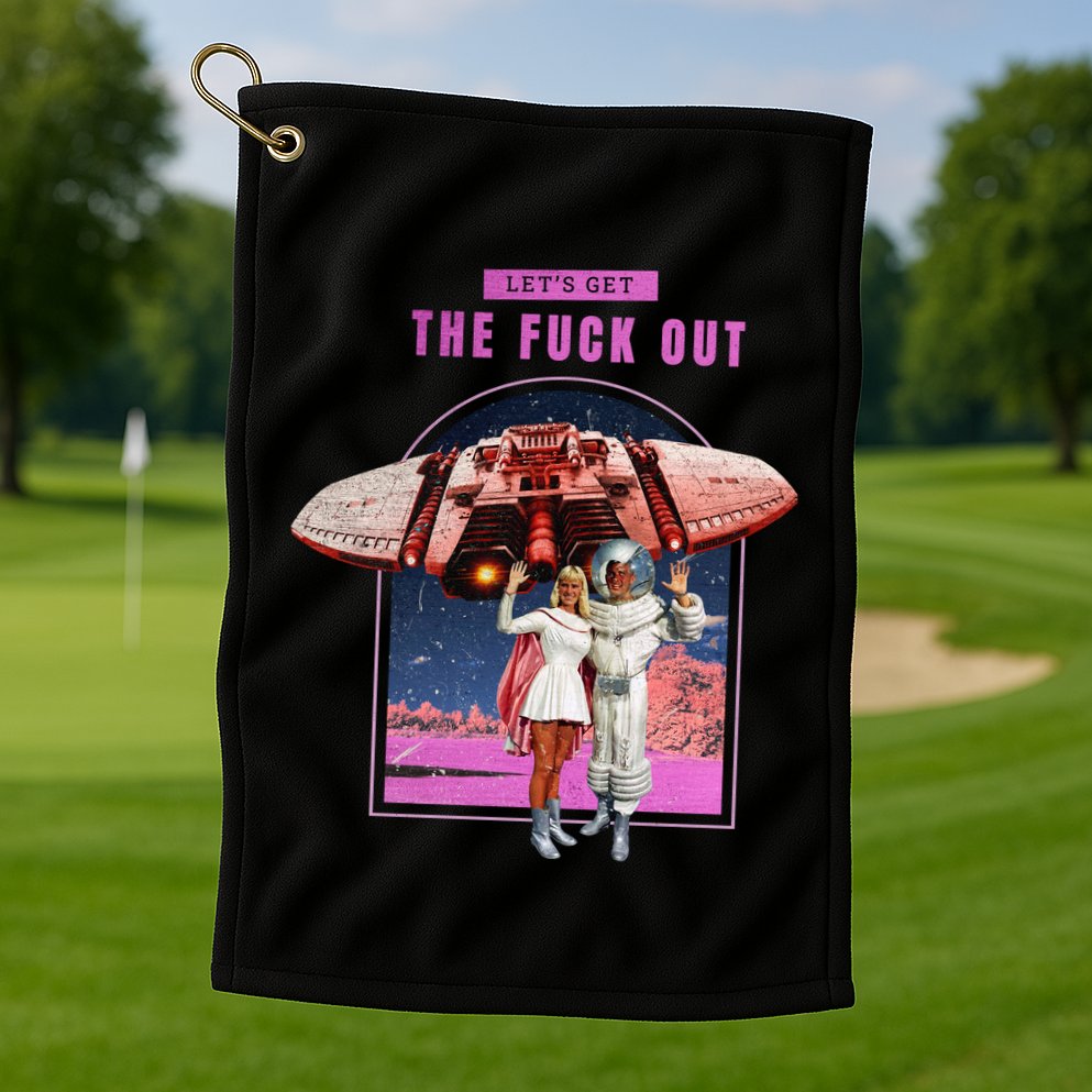 Retro Space Astronaut Couple Funny Golf Towel