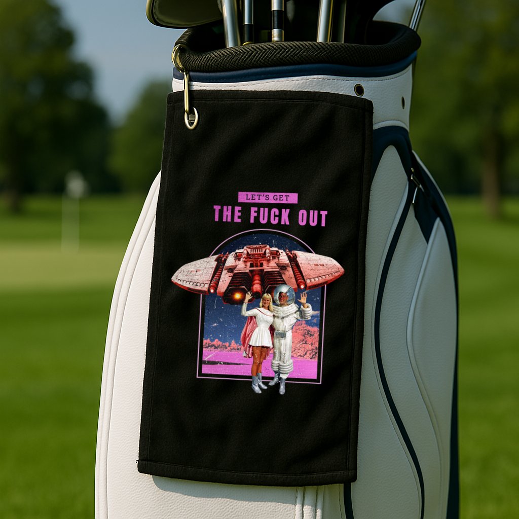 Retro Space Astronaut Couple Funny Golf Towel