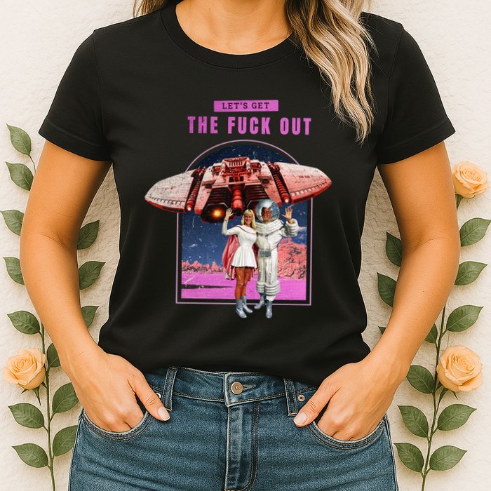 Retro Space Astronaut Couple Funny Womens T-Shirt