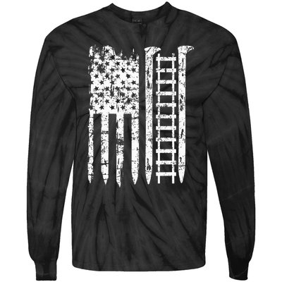 Railroad Spike American Flag Train Gift For Railway Workers Tie-Dye Long Sleeve Shirt