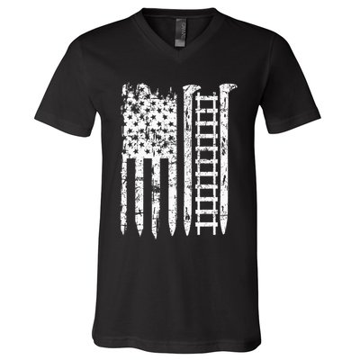 Railroad Spike American Flag Train Gift For Railway Workers V-Neck T-Shirt