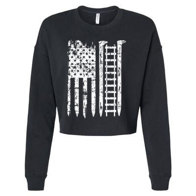 Railroad Spike American Flag Train Gift For Railway Workers Cropped Pullover Crew