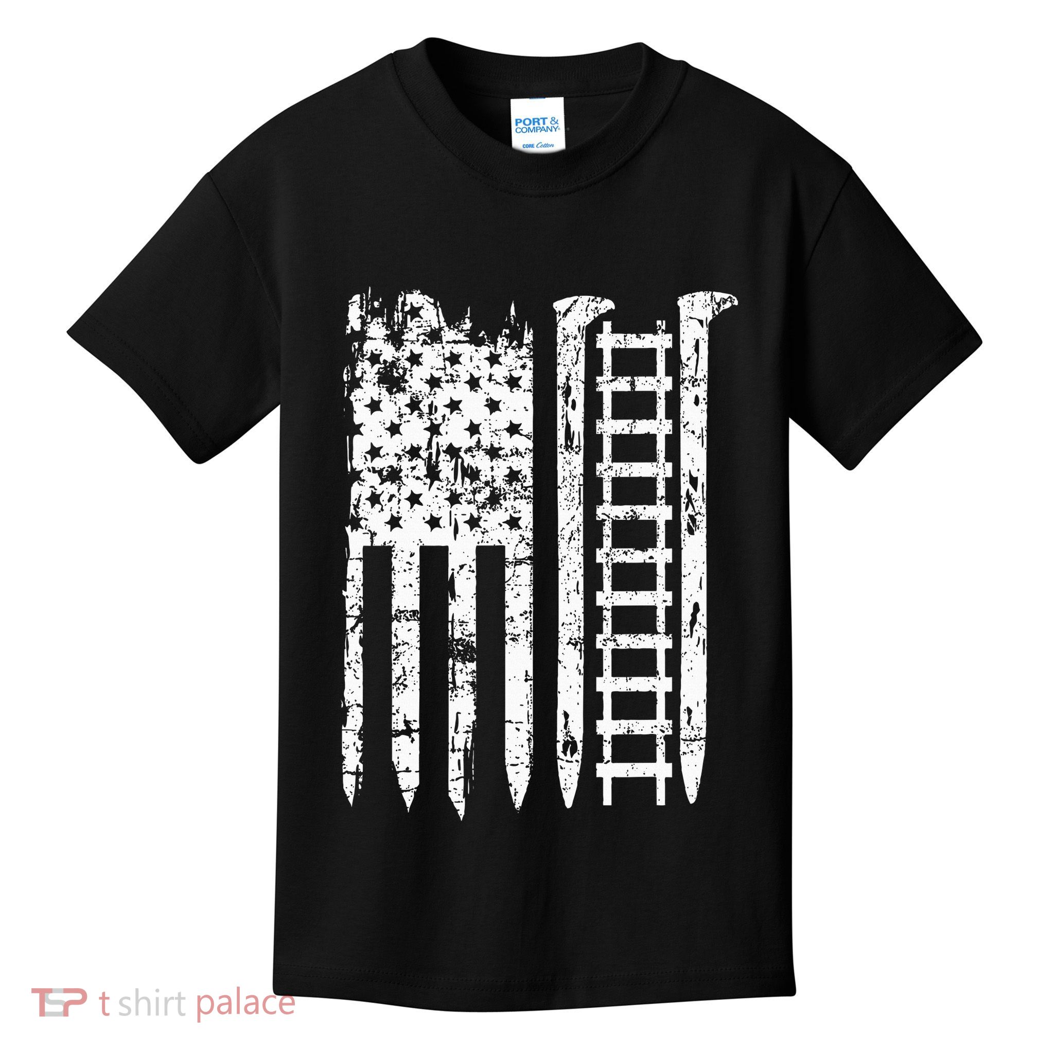 Railroad Spike American Flag Train Gift For Railway Workers Kids T-Shirt