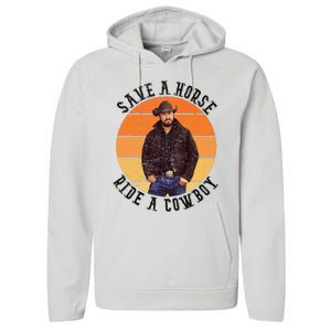 Retro Save A Horse Ride A Cow Western Country Cow Gift Performance Fleece Hoodie