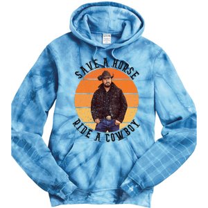 Retro Save A Horse Ride A Cow Western Country Cow Gift Tie Dye Hoodie