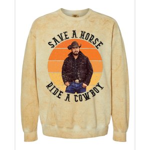 Retro Save A Horse Ride A Cow Western Country Cow Gift Colorblast Crewneck Sweatshirt