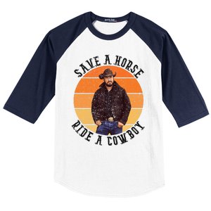 Retro Save A Horse Ride A Cow Western Country Cow Gift Baseball Sleeve Shirt